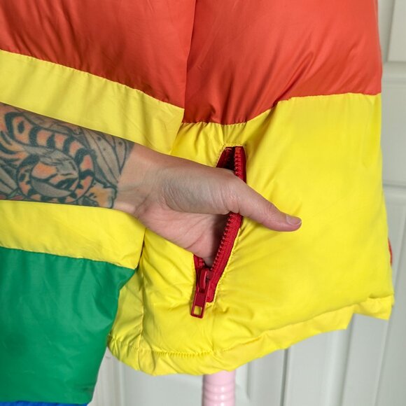 dELiA*s Bright Rainbow Puffer Coat with Roll Up Hood - Picture 7 of 13